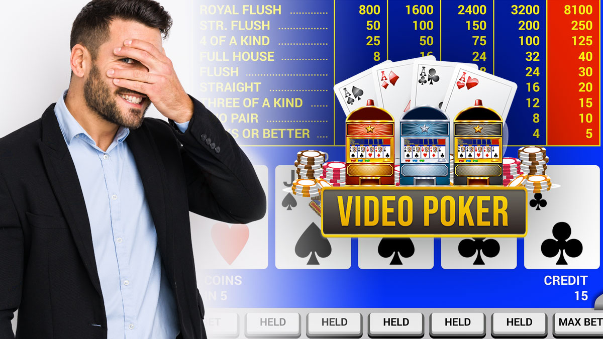 Pria Menyembunyikan Wajahnya Dengan Latar Belakang Video Poker