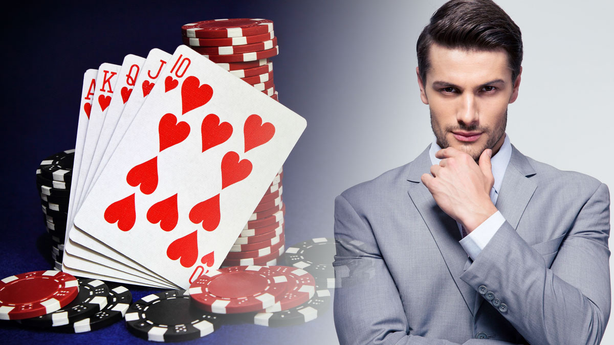 Pria Berpakaian Tajam dan Kartu dan Keripik Poker