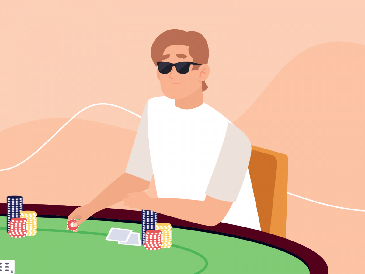 Poker player wearing sunglasses bluffing