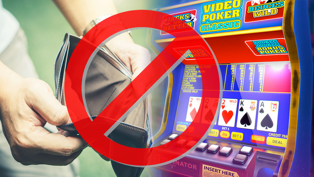Dompet Kosong Di Kanan Dan Mesin Video Poker Di Kanan Dengan Simbol Berhenti Di Atasnya